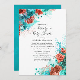 Invitación Turquesa y Coral Floral por ducha