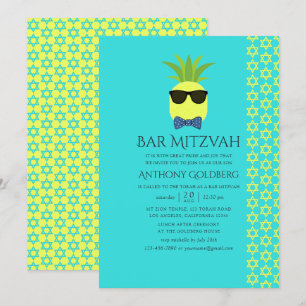 Invitación Turquesa y Limón Bar Mitzvah Tropical de Verano
