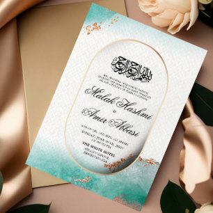 Invitación Turquesa y oro Boda musulmán islámico