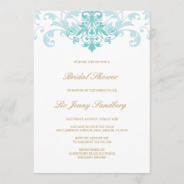 Invitación Turquesa y Oro Elegantes Ironworks Ducha Nupcial