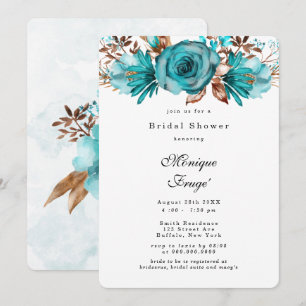 Invitación Turquesa y oro Gemétrico Peony Shower I