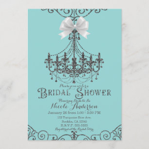 Invitación Turquesa y Plata Arco Blanco para Bridal Shower