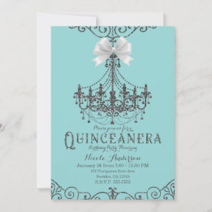 Invitación Turquesa y Plata Arco Blanco Quinceañera 15 15 año