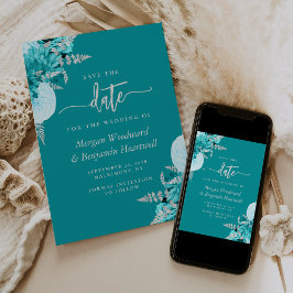 Invitación Turquesa y Plata Floral Guardar la Fecha