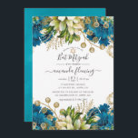 Invitación Turquesa y Shabby Bat Mitzvah<br><div class="desc">Turquesa - verde azulada y dorada moda de flores murciélago mitzvah invitación con acentos de marfil blanco y elegante tipografía de escritura a mano.</div>