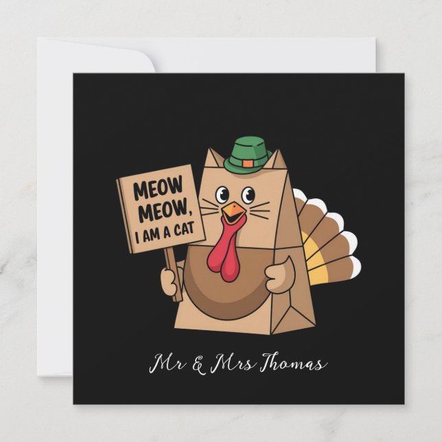 Invitación Turquía Paper Bag Meow Gracioso Gato De Acción De  (Anverso)