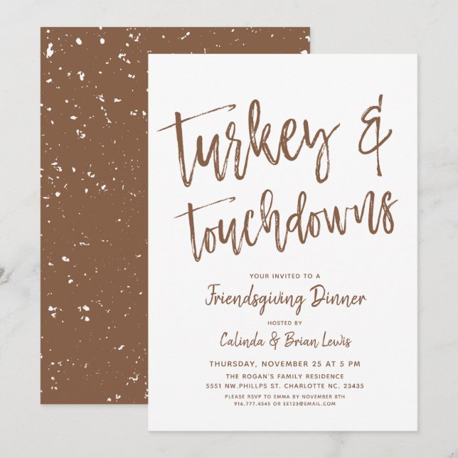 Invitación Turquía y los toques | Fiesta de la amistad Brown (Anverso / Reverso)