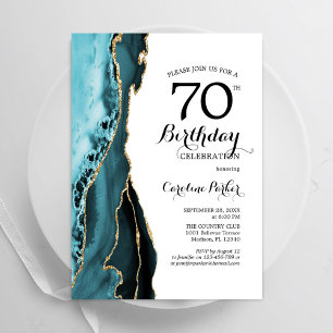 Invitación Turquoise Agate Gold White 70 cumpleaños