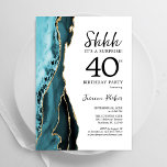 Invitación Turquoise Agate Gold White Surprise 40th Birthday<br><div class="desc">Turquoise,  white and gold agate surprise 40th birthday party invitation. Elegant modern design featuring watercolor agate marble geode background,  faux glitter gold and typography script font. Trendy invite card perfect for a stylish women's bday celebration. Printed Zazzle invitations or instant download digital printable template.</div>