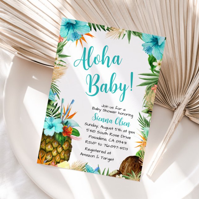 Invitación Turquoise Aloha Baby Shower, Hawai Luau (Subido por el creador)