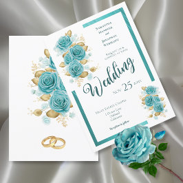 Invitación Turquoise and Teal Rose Elegant Wedding
