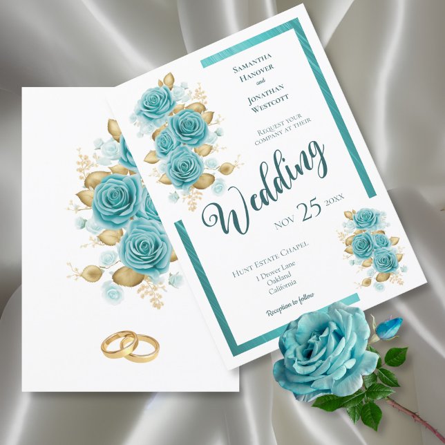 Invitación Turquoise and Teal Rose Elegant Wedding (Subido por el creador)