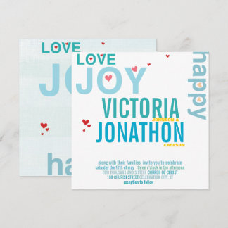 Invitación Turquoise Aqua Boda de tipografía moderna del cora