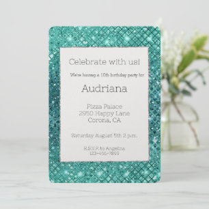 Invitación Turquoise Aqua Green Sparkle Cumpleaños
