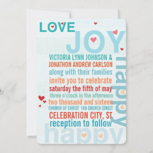 Invitación Turquoise Aqua Red Moderna Typografía Amor Ave
