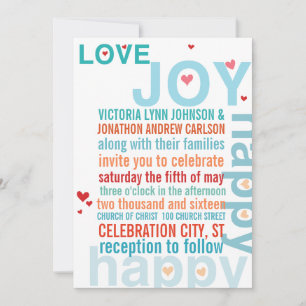 Invitación Turquoise Aqua Red Moderna Typografía Amor Ave