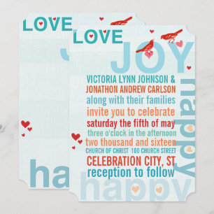 Invitación Turquoise Aqua Red Moderna Typografía Amor Ave
