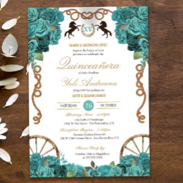 Invitación Turquoise Aquamarine Western Charra Quinceañera