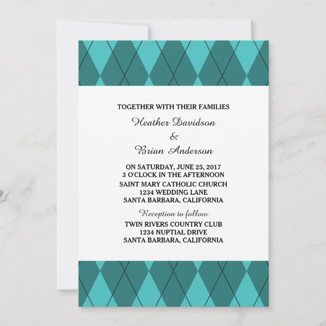 Invitación Turquoise Argyle Wedding Invite (Anverso)