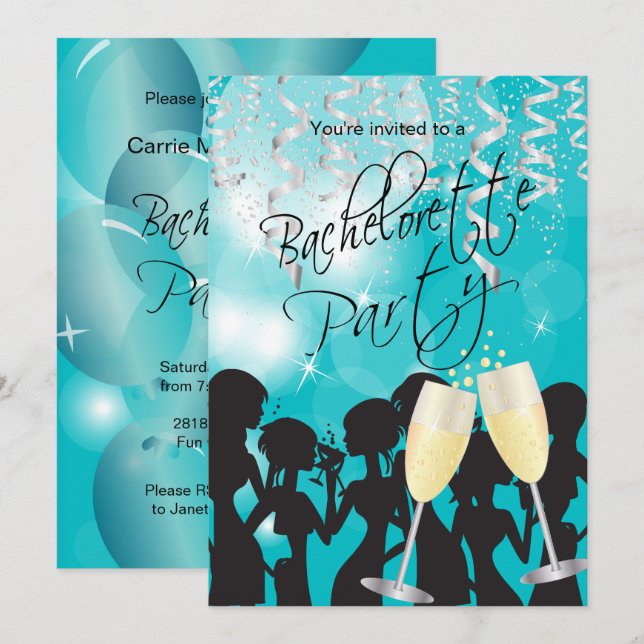 Invitación Turquoise Bachelorette (Anverso / Reverso)