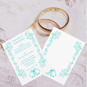 Invitación Turquoise Bells Scrollwork Design Boda