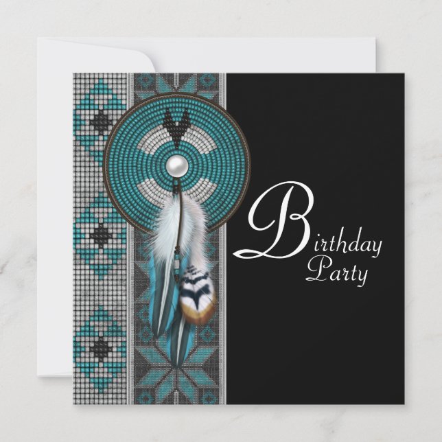 Invitación Turquoise Blue Native American Birday Party (Anverso)