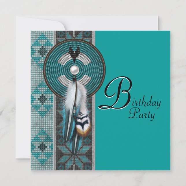 Invitación Turquoise Blue Native American Birday Party (Anverso)