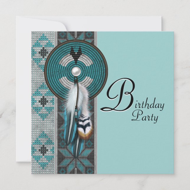 Invitación Turquoise Blue Native American Birday Party (Anverso)