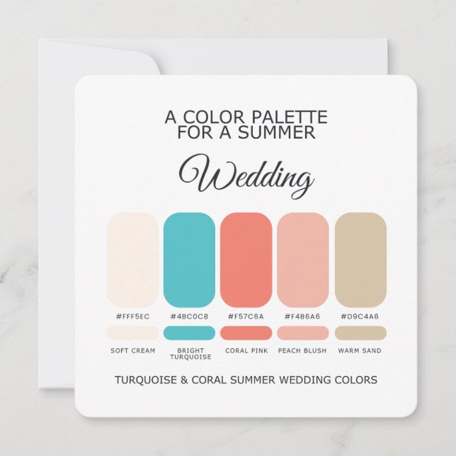 Invitación Turquoise Coral Summer Wedding Palette 2026 Card (Anverso)