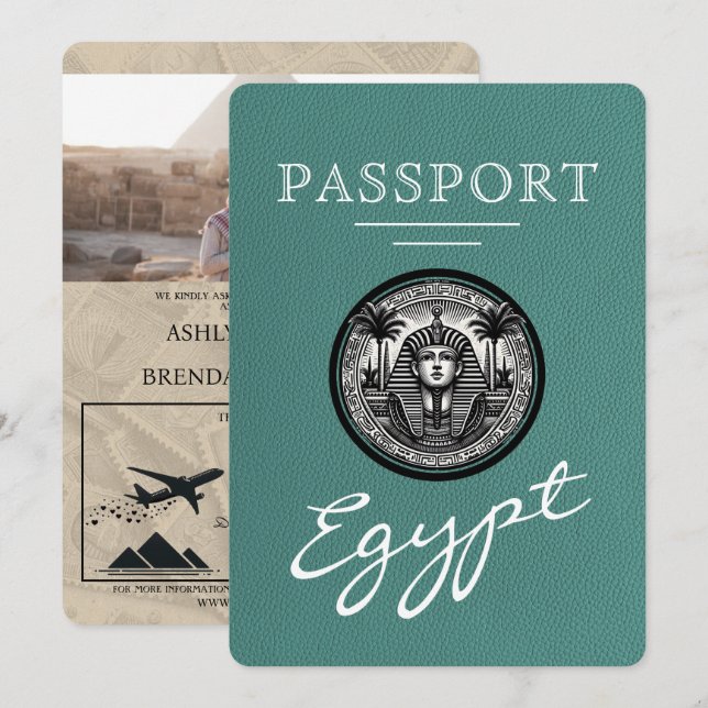 Invitación Turquoise Egypt Passport Wedding Invitation (Anverso / Reverso)