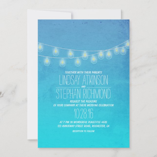 Invitación Turquoise Elegant String Lights Wedds (Anverso)