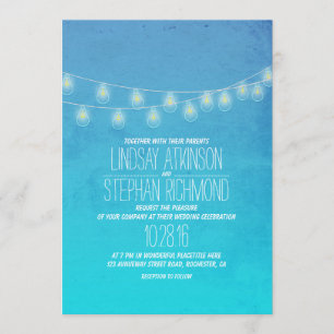 Invitación Turquoise Elegant String Lights Wedds