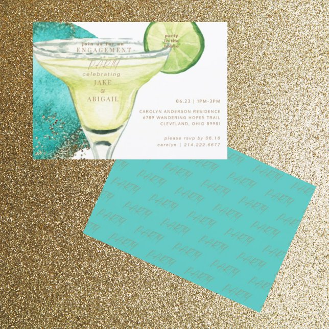 Invitación Turquoise Glam Margarita Partido de compromiso II (Subido por el creador)