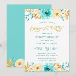 Invitación Turquoise Gold Floral Romance Engagement Party