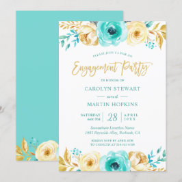 Invitación Turquoise Gold Floral Romance Engagement Party