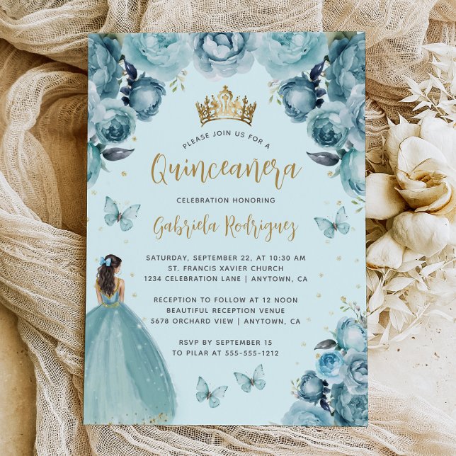 Invitación Turquoise Gold Floral Watercolor Quinceañera (Subido por el creador)