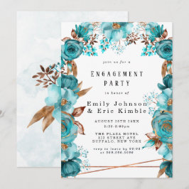 Invitación Turquoise Gold Geometric Floral Engagement Party