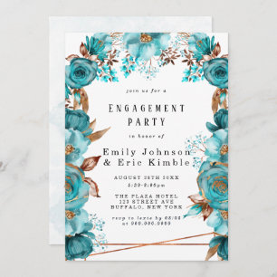 Invitación Turquoise Gold Geometric Floral Engagement Party