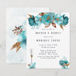 Invitación Turquoise Gold Peony Frame Brunch & Bubbly Invita