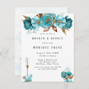Invitación Turquoise Gold Peony Frame Brunch & Bubbly Invita