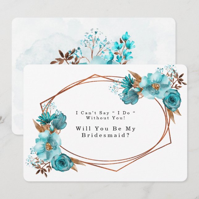 Invitación Turquoise Gold Peony Serás Mi Novia (Anverso / Reverso)