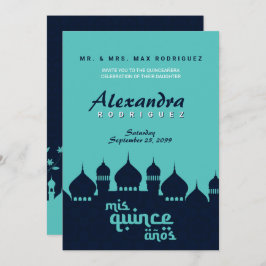 Invitación Turquoise Medianoche Blue Arabian Nights Quinceañe