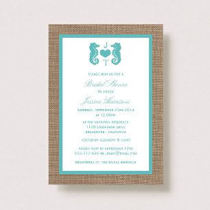 Invitación Turquoise Monogram Seahorse Beach Bridal Shower