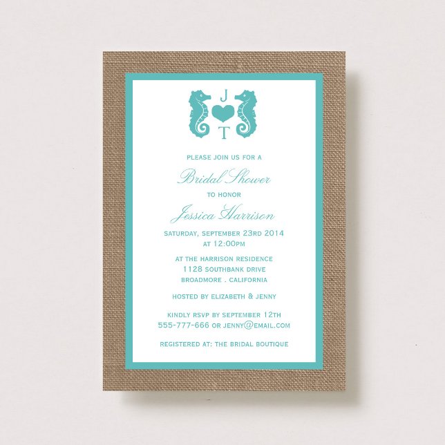 Invitación Turquoise Monogram Seahorse Beach Bridal Shower (Subido por el creador)