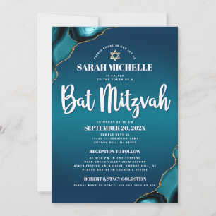 Invitación Turquoise Ombre Bat Mitzvah Agate Script 2 Venecia