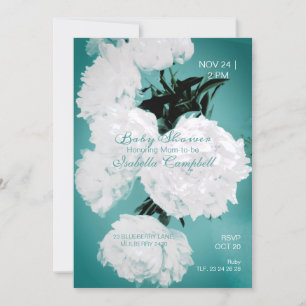 Invitación Turquoise Peonies Floral Elegante Baby Shower