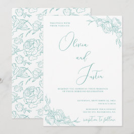 Invitación Turquoise Peony Elegance Boda