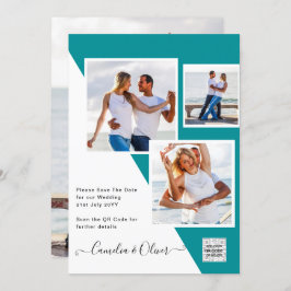 Invitación Turquoise Photo Wedding Invitar código QR Guardar 