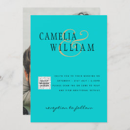 Invitación Turquoise Photo Wedding Invitar código QR Guardar 