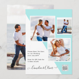 Invitación Turquoise Photo Wedding Invitar código QR Guardar 